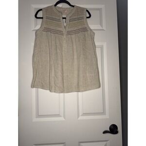 Hailey And Co Beige Sleeveless Top Detail Front Yoke Embroidery Large Nwt 37